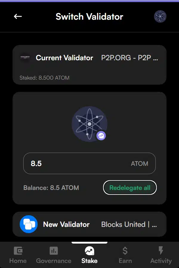Leap wallet, how to change Cosmos ATOM validators, how to switch Cosmos ATOM validators without unbonding, do I need to unbond Cosmos ATOM to change validators, do I need to unbond Cosmos ATOM to switch validators, delegate Cosmos ATOM to a different validator, stake Cosmos ATOM with a different validator, how to redelegate Cosmos ATOM to a new validator, how to redelegate Cosmos ATOM to a different validator, the best Cosmos ATOM validator, which Cosmos ATOM validator is the best, which Cosmos ATOM validator should I stake with, do I have to unstake to change ATOM validator, redelegate Cosmos ATOM validator, redelegate staked ATOM to a different validator